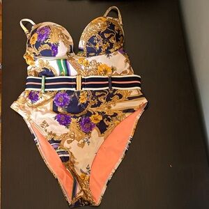 River Island Floral and Gold One Piece Swimsuit